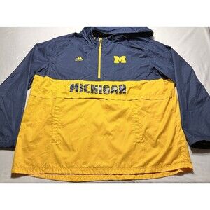 Michigan Wolverines Adidas Windbreaker 1/4 Zip Jacket Hood Mens XXL 2XL Pullover